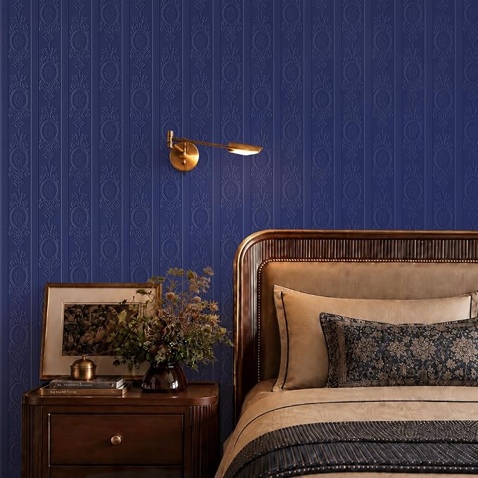 Navy Blue 3D Embossed Textured Peel Stick Wallpaper 17.3"x120" | Removable Renter Friendly Contact Paper, Waterproof Self Adhesive Wallpaper for Bedroom, Bathroom, Decor