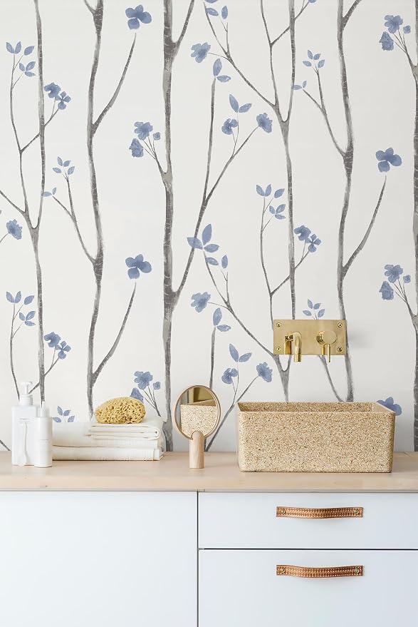 Timeet 16.1" x 197" Leaf Wallpaper Peel and Stick White and Purple Wallpaper Boho Self Adhesive Removable Vinyl Contact Paper for Bedroom Living Room Decor