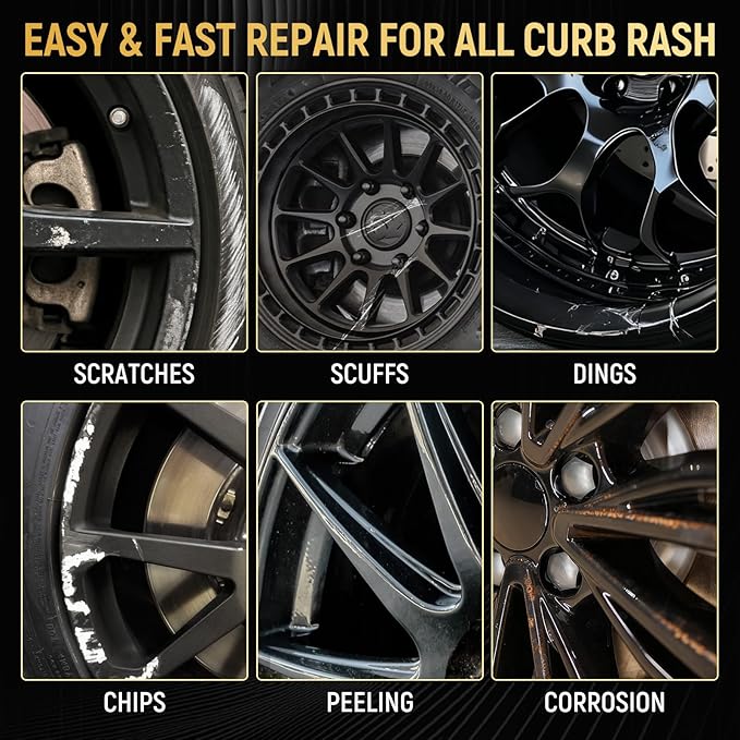 Black Touch Up Paint Rim Paint Wheel Scratch Repair Kit for Curb Rash & Scratches, Universal Black Enamel Repair Scratch Resistant 1.5 fl oz Car Touch Up Pen