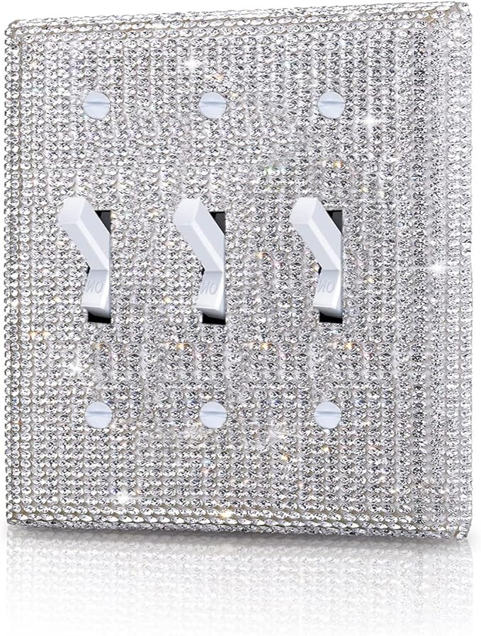 Silver Shiny Silver Rhinestones Wall Plates Light Switch Cover Plate Decorative Wall Plate 3 Gang Toggle Outlet Cover