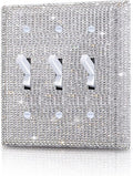 Silver Shiny Silver Rhinestones Wall Plates Light Switch Cover Plate Decorative Wall Plate 3 Gang Toggle Outlet Cover