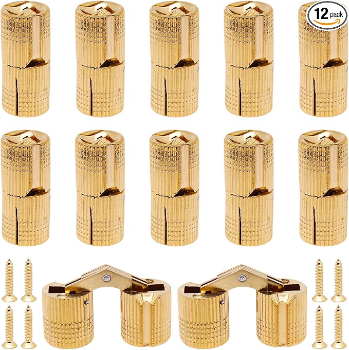 14mm Invisible Brass Barrel Hinges Hidden Concealed Furniture Hinges 180 Degree Opening Angle 12Pcs
