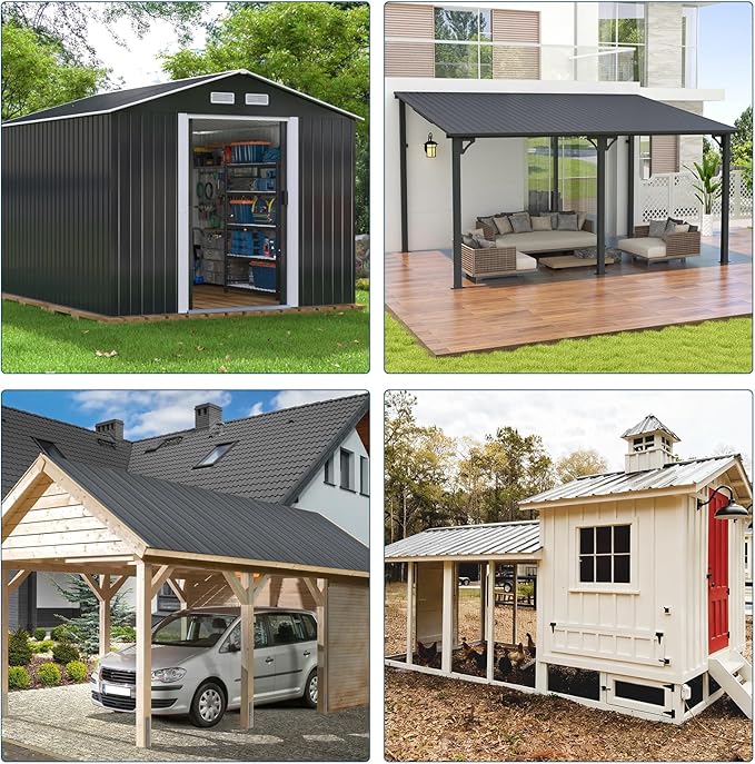 GarveeLife 20Pcs Metal Roofing Panels for Carport, Heavy Duty Metal Carport Kits, Galvanized Steel Corrugated Panels, for Patio Outdoor Garden, 73.2 in x 16.8 in