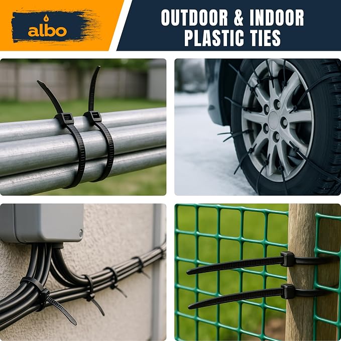 ALBO Zip Ties Black 12 Inch 3000 Pack 50 lb, Long Plastic Cable Ties Thick 0.19 Inch Tie Wraps Heavy Duty UV Resistant Nylon Wire Ties for Indoor and Outdoor / 12х3000