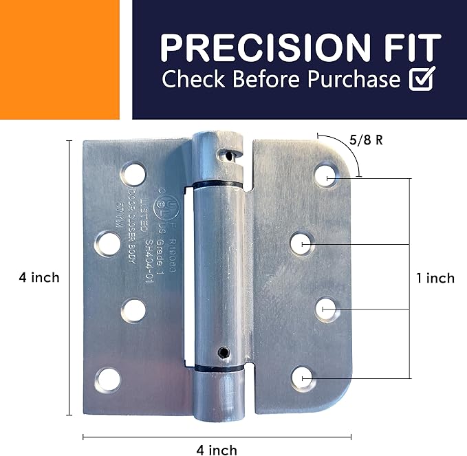 A1 ProGuard - Self Closing Spring Loaded Hinges, 4 Inch, Adjustable Tension for Garage, Front, Back Door,Door Closer Hinge, Left/Right Hand, 5/8'' Radius and Square Corners, Brushed Nickel, 3 Pack
