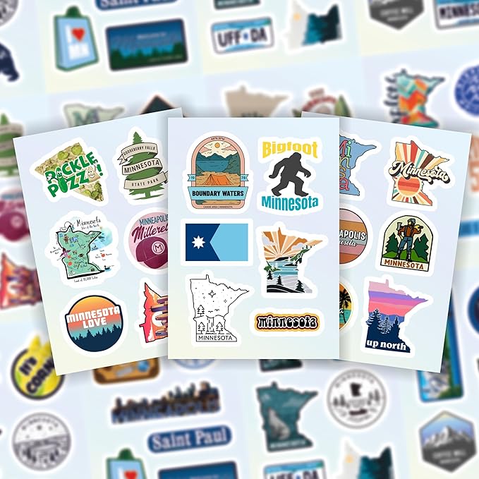 BulbaCraft Minnesota Stickers for Water Bottle and Laptop - State Souvenirs, Decorations & Gifts, Waterproof Vinyl Decals, Gifts for Women & Men
