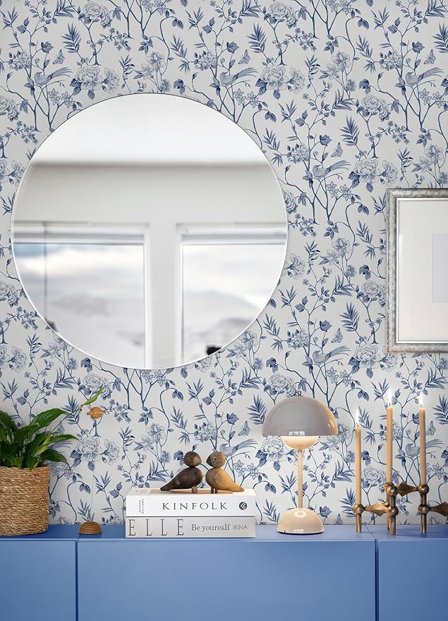 NuWallpaper Chinoiserie Garden Indigo Peel and Stick Wallpaper, NUS6363