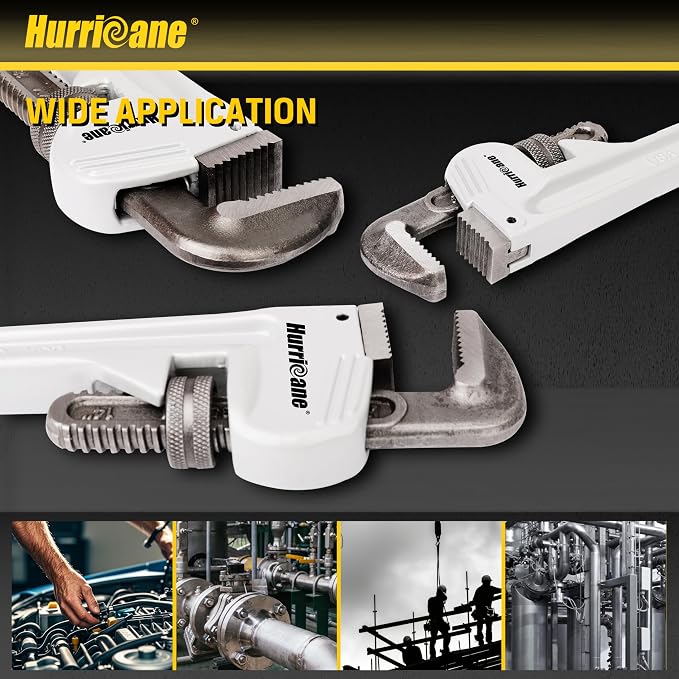 HURRICANE 18-Inch Aluminum Pipe Wrench | Heavy Duty, Adjustable Plumbing Wrench, Straight Handle, 40% Lighter Weight