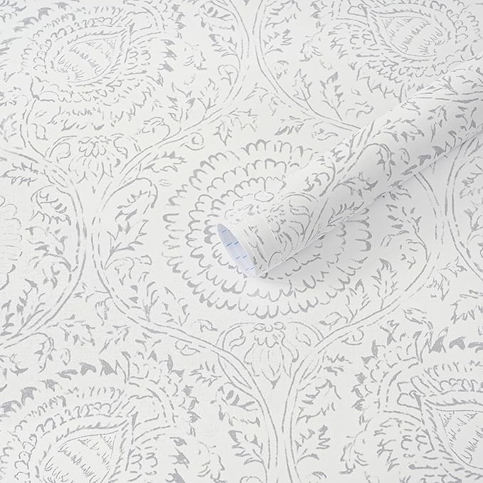 Heroad Peel and Stick Wallpaper Modern Floral Wall Paper Boho Grey Contact Paper Removable Self Adhesive Waterproof Wallpaper for Bedroom Bathroom Walls and Kitchen Cabinet Vinyl 17.3”x385”
