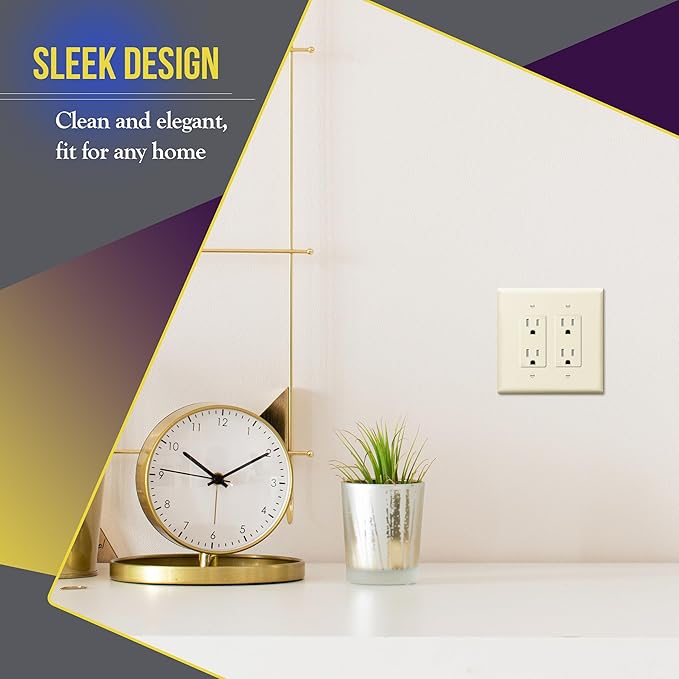 ENERLITES Double Decorator Switch Cover, Two Gang Outlet Wall Plate, Gloss Finish, Oversized 2-Gang 5.50" x 5.50", Unbreakable Polycarbonate Thermoplastic, UL Listed, 8832O-LA, Light Almond