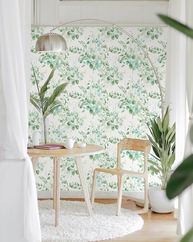 Naphite Green Floral Wallpaper Botanical Leaf Contact Paper 393in17.3in | Nature Eucalyptus Boho Contact Paper for Cabinets,Vinyl Self Adhesive Removable Wallpaper,Bedroom Bathroom Decor, Easy Match