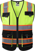 JKSafety Hi Vis Reflective Safety Vests for Men Women High Visibility Vest with Pockets Mesh Fabric Construction Safety Apparel Neon Vest for Work (220-YBlack 3XL)