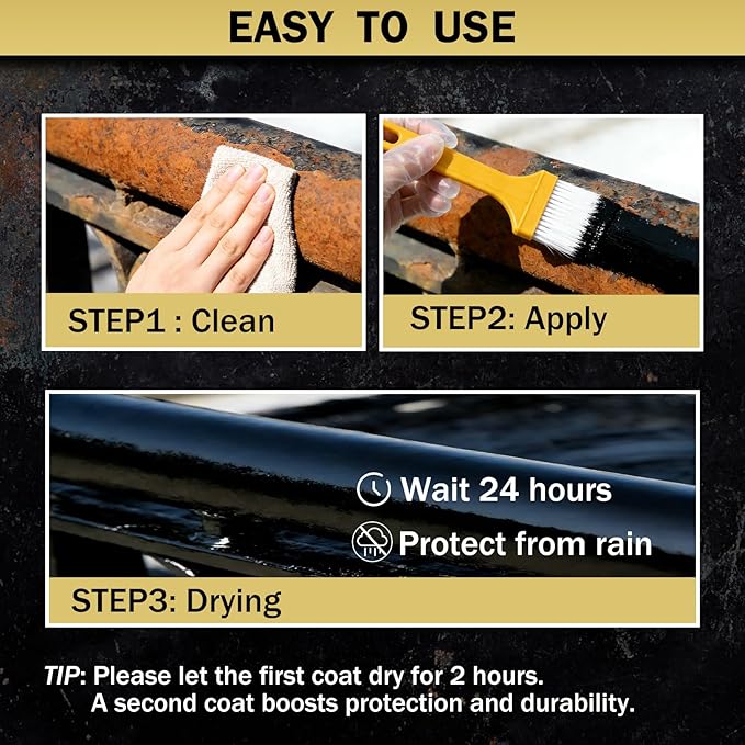 2 in 1 Rust Converter & Metal Primer, 42 Oz Black Rust Inhibitor Paint for Metal, Rust Conversion Paint, Heat-Resistant Anti Rust Coating for Car, Marine, Industrial, Chassis