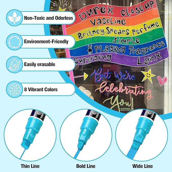 IJIANG Liquid Chalk Markers for Windows, Glass, Mirrors, Cars, Erasable Chalk Markers with 10mm 3-in-1 Tips, Pastel 8 Colors Drawing Chalk Pens For Blackboard, Chalkboard, Calendar, Whiteboard