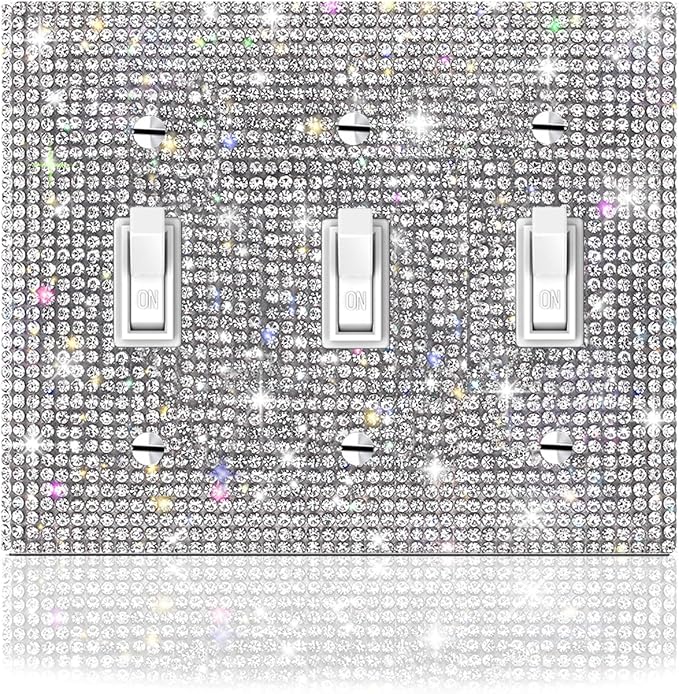 1 PC Shiny Silver Rhinestones Wall Plate Cover Switch Plate Cover Light Switch Cover Switch Cover Decorative 3 Gang Toggle Outlet Covers Bling Switch Cover