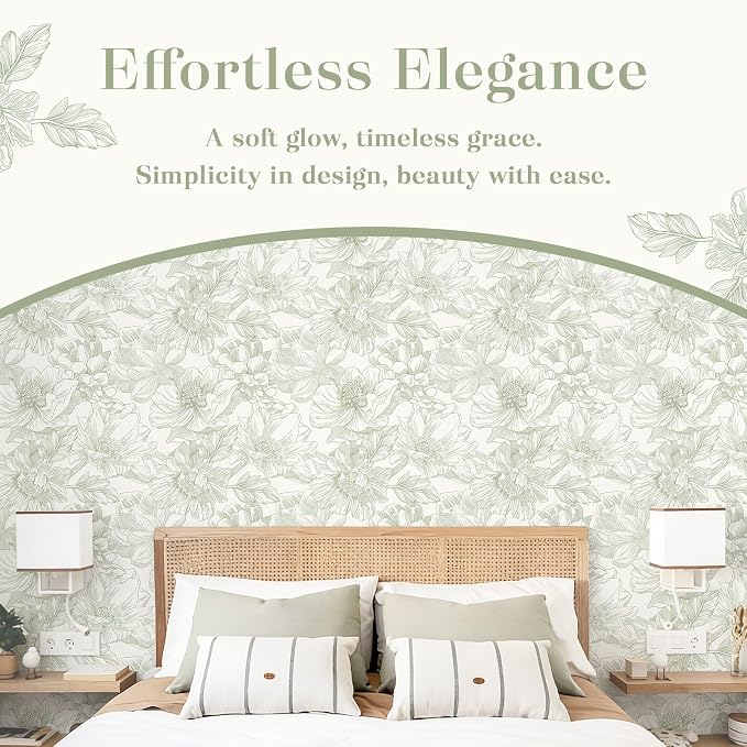 394"x17.3" Green Beige Floral Peel and Stick Wallpaper Vintage French Wallpaper Cottage Big Flower Contact Paper Removable Self Adhesive Wall Paper for Kitchen Bathroom Bedroom Vinyl Roll