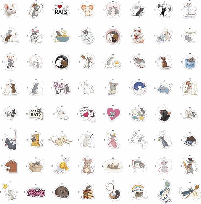 100Pcs Сute Rat Stickers for Water Bottle, Laptop - Funny Rat Gifts, Party Supplies & Party Decorations - Mouse Stickers and Decals - Gift for Women & Men
