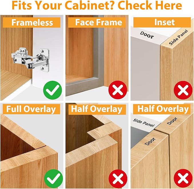 TamBee Corner Cabinet Hinge Bifold 165 Degree Lazy Susan Door Hinge 48mm Full Overlay Soft Close Hinges Concealed Hydraulic Hinges Adjustable Mounting Frameless 2 Pcs /1 Pair Full Overlay