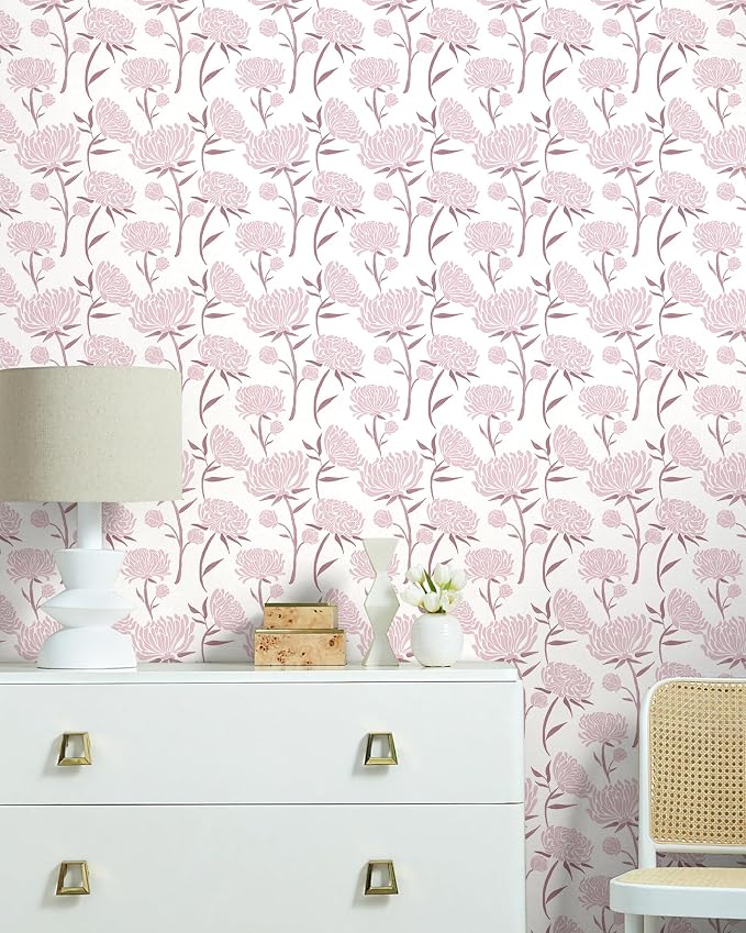 Hopepak Peel and Stick Wallpaper Floral Contact Paper Pink Wall Paper Modern Self Adhesive Removable Vinyl Wallpaper for Bedroom 17.3" x 78.7"