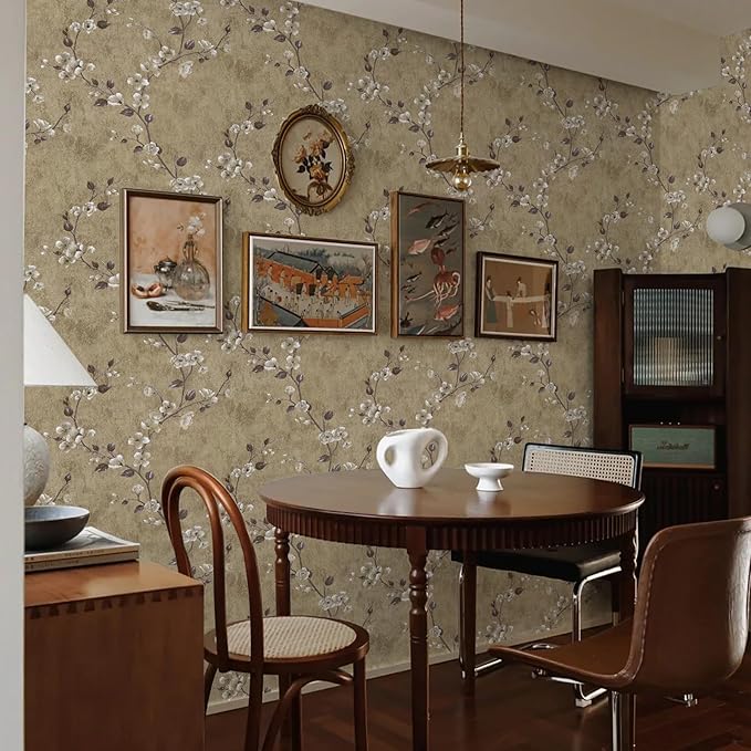 Floral Peel and Stick Wallpaper Flower Tree Contact Paper A Set of 17.5"x1200" Self Adhesive Removable Modern Yellow Wall Paper Decorative Wall Covering Countertop Vinyl Film Roll