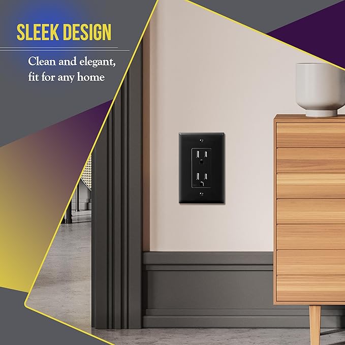 ENERLITES Decorator Light Switch or Receptacle Outlet Wall Plate, Gloss Finish, Midway Size 1-Gang 4.88" x 3.11", Polycarbonate Thermoplastic, UL Listed, 8831M-BK, Black
