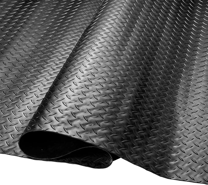 SEAL 4 x 6 FT Premium Garage Floor Mat, Solid 2.8mm Thick Lay-Flat Black Commercial Grade Heavy Duty Parking Mat for Garage Floor, Golf Cart, Water/Stain Resistant Runner (Embossed Diamond Plate)