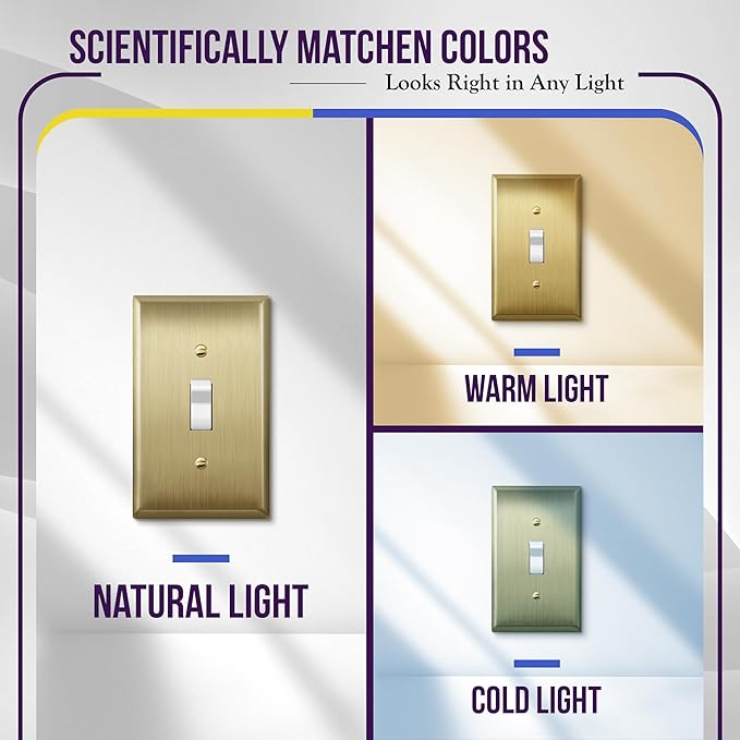 ENERLITES Toggle Light Switch Metal Wall Plate, Stainless Steel Switch Cover, Corrosion Resistant, Size 1-Gang 4.50" x 2.76", Stainless Steel 201, 7711-BB, Brushed Brass, Gold