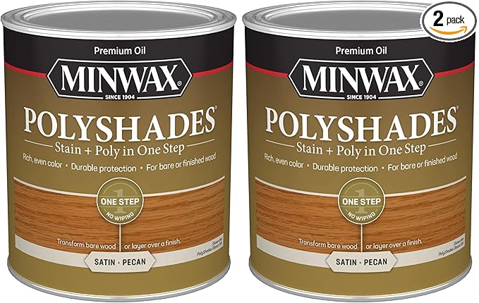 Minwax PolyShades Wood Stain + Polyurethane Finish – Quart, Pecan, Satin (Pack of 2)