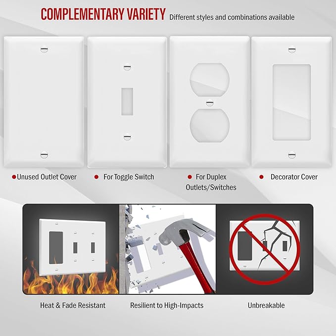 ENERLITES Combination Double Toggle/Single Decorator Rocker Outlet Wall Plate, Standard Size 3-Gang Light Switch Cover(4.5" x 6.38"), Polycarbonate Thermoplastic, UL Listed，881231-W, White