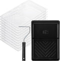 Bates- 6 Inch Paint Roller Tray Set, 12 pcs, 6 Inch Paint Tray Kit, 1x Black Plastic Paint Tray, 10x Transparent Liners & 1x 4 Roller Frame