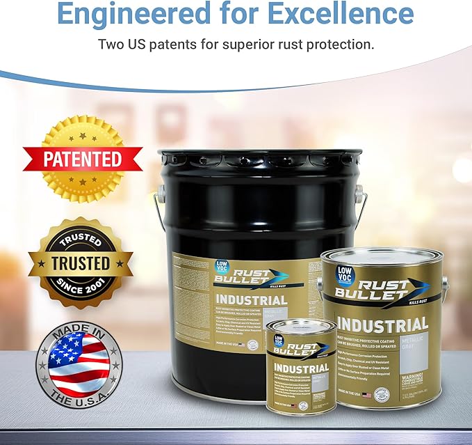 RUST BULLET Industrial - Metallic Gray - 1 Gallon - Low VOC - Rust Preventative Coating for Industrial, Marine, Home & Farm Projects, UV Resistant, Durable Finish