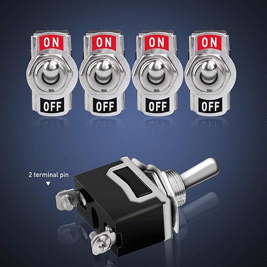 Nilight 90012E Heavy Duty Rocker Toggle 15A 250V 20A 125V SPST 2Pin ON/Off Switch Metal Bat Waterproof Boot Cap Cover-5 Pack, 2 Years Warranty