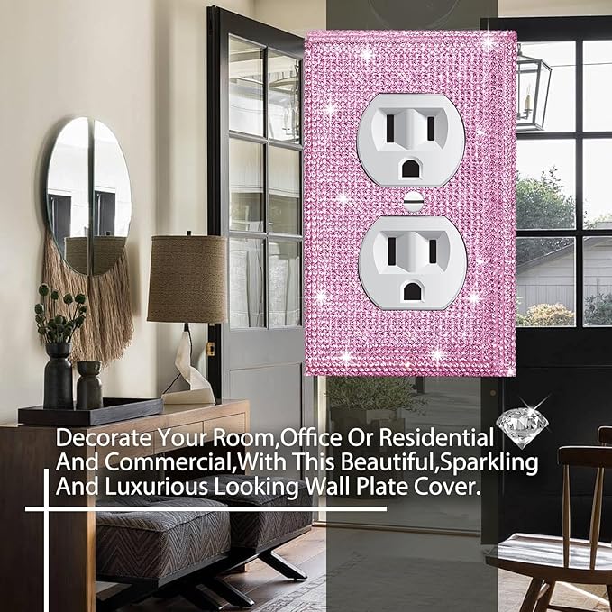 Silver Shiny Pink Rhinestones Wall Plates Light Switch Cover Plate Decorative Wall Plate Light Switch Cover Rhinestone Outlet Cover
