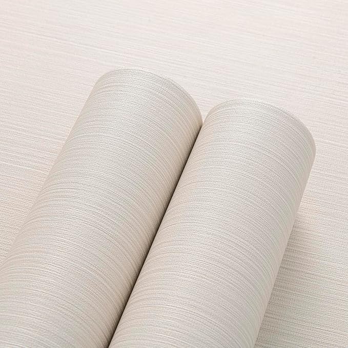 Beige Faux Grasscloth Wallpaper Peel and Stick Linen Textured 24"x394" Upgraded Thick Self-Adhesive Waterproof Neutral Decorative Contact Paper Vinyl Film Roll for Wall Bedroom Kitchen