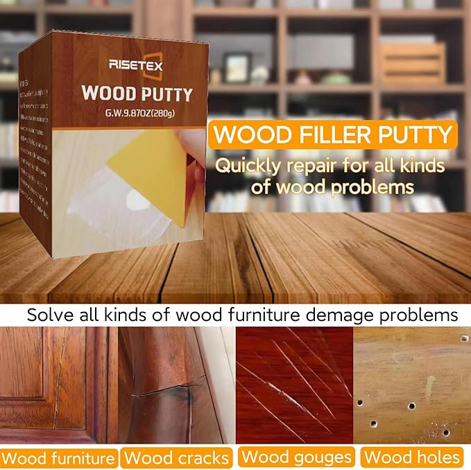 Fix Cracks & Chips Instantly - Wood Filler Putty for Indoor/Outdoor Use | 9.87 oz, Water Resistant, Stainable & Paintable, Natural, Easy to Sand