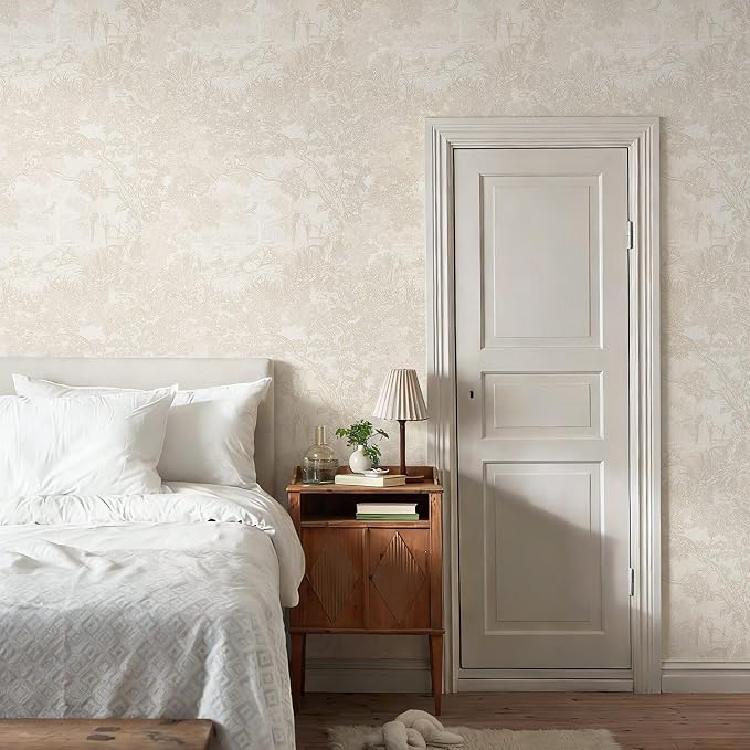 Ismoon Vintage Wallpaper Peel and Stick Beige Neutral Wallpaper 17.3in x 49.2ft Forest Animals Contact Paper for Bedroom Thicken Waterproof Self-Adhesive Wall Paper Removable Renter Friendly Vinyl