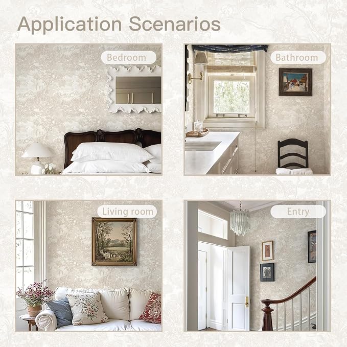 Heroad Peel and Stick Wallpaper Oatmeal Cream Vintage Forest Animals Floral Wallpaper Removable Self-Adhesive Contact Paper for Bedroom Living Room Cabinets Decoration Thicken Vinyl 17.3”x393”