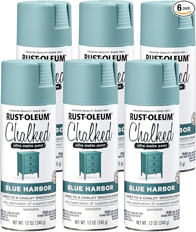 Rust-Oleum Harbor Blue Chalked All-in-One Ultra Matte Spray Paint | One Coat Coverage | No Primer, Sanding, Or Topcoat Needed | Easy Spray Application | Made in USA | 12 OZ | 6 Pack