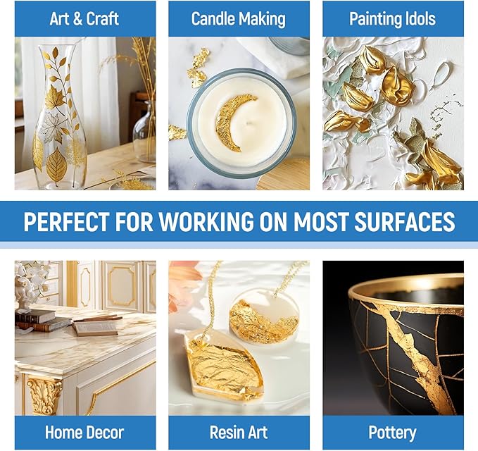 Gold Paint 150ml Metallic Liquid Gold Leaf Paint Rich Golds Paint for Metal, Wood, Canvas, Appliance, Furniture, Clay DIY, & Art Handcrafts Fast Drying Acrylic Metallic Finish Artwork & Home Décor