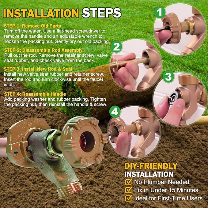 RK-14MH Faucet Repair Kit with Metal Handle Compatible with Woodford Outdoor Faucet Model 14 & 18 - Leak-Proof Replacement Set -Fits Hose Bib, Spigot, Wall Hydrant, Garden Valve Repairs - Leak Fix Set