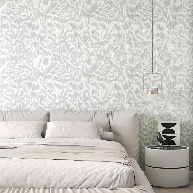 Theper Green Wallpaper 17.3"×590" Modern Striped Wallpaper Peel and Stick Boho Self Adhesive Removable Wall Paper for Bedroom Waterproof Vinyl White and Green Contact Paper
