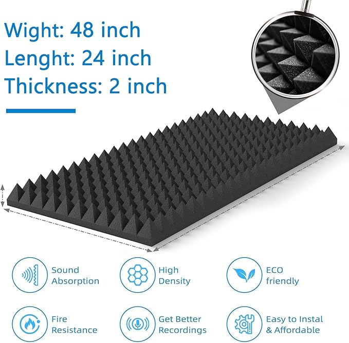4Pack Sound Proof Foam Panels |48"×24"×2" Quick-Recovery Soundproof Wall Panels | High Density Sound Dampening Panels for Home Studio