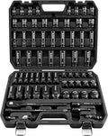 67 Piece 1/2" Drive Deep Impact Socket Set: Standard SAE (3/8"-1-1/4") & Metric (8-24 mm), Including 3 ", 5", 10" Extension Bar, Universal Joint, Ratchet Handle and Adapter