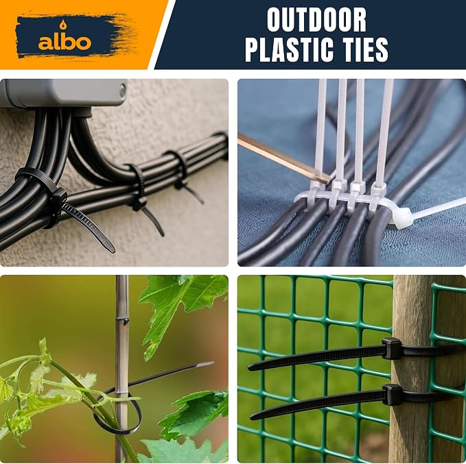 ALBO Zip Ties Black 12 Inch 1000 Pack 50 lb, Long Plastic Cable Ties Thick 0.19 Inch Tie Wraps Heavy Duty UV Resistant Nylon Wire Ties for Indoor and Outdoor