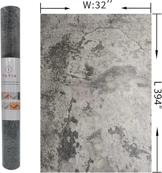 TOTIO Extra Wide Concrete Peel Stick Wallpaper Grey 3D Cement Look Contact Paper 32x394inch Matte Thicken Adhesive Waterproof DIY Vinyl Wrap for Apartment Office Retro Industrial Style Earthy Grey