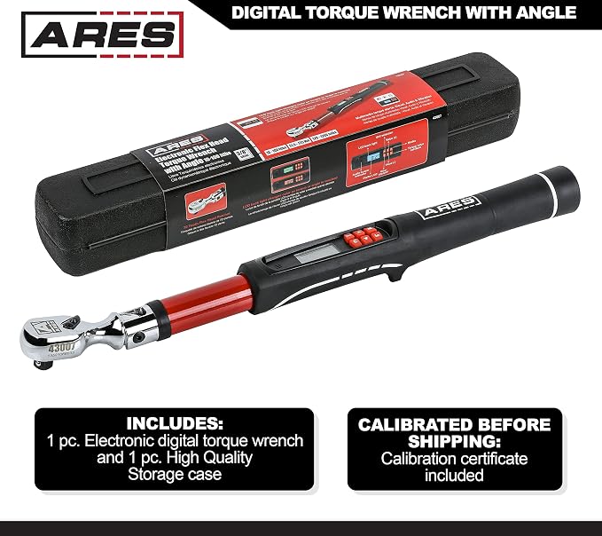 ARES 43007 3/8-Inch Drive Flex Head Electronic Digital Torque and Torque | 10-100 ft/lbs (13.5-135Nm); Reversible Sealed Head; Multi-Alert Prevents Over-Torquing