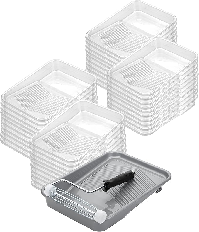Bates- Paint Tray Set, 9 Inch, 42 pcs, 1x 9 Inch Paint Roller Tray, 40x Disposable Tray Liners & 1x Roller Frame