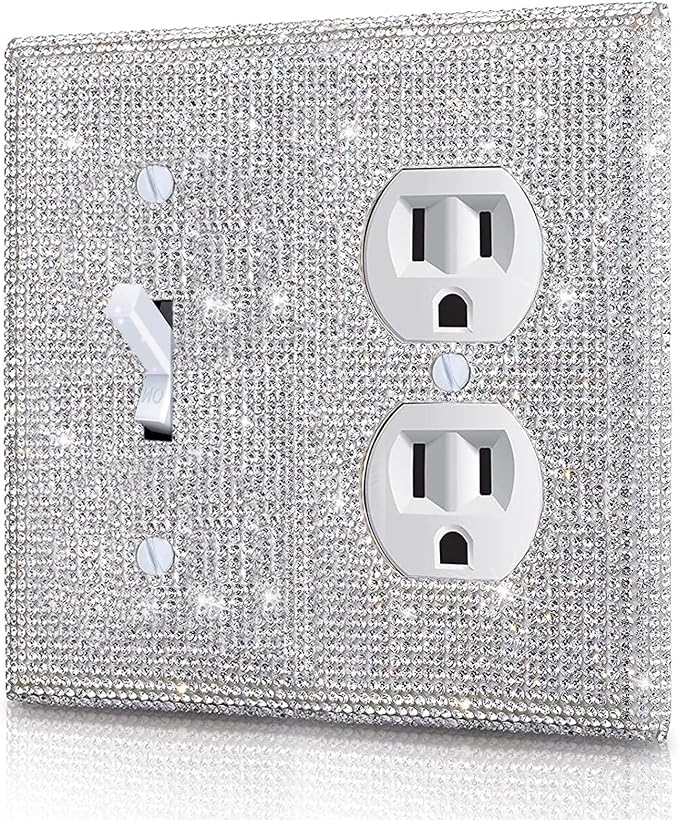 Silver Shiny Silver Rhinestones Wall Plates Light Switch Cover Plate Decorative 3 Gang Wall Plate Bling Light Switch Cover