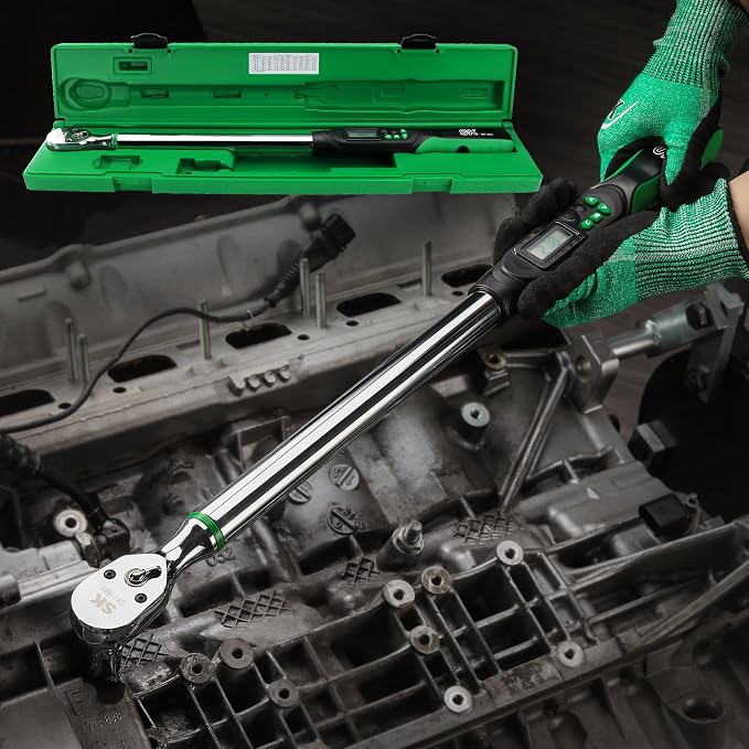 SK 1/2" Drive Digital Torque Wrench, 17 to 340 N-M, LED Display | Torquimetro, Four Units of Measure & Flash Notification