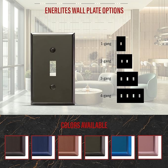 ENERLITES Toggle Light Switch Metal Wall Plate, Stainless Steel Switch Cover, Corrosion Resistant, Mid-Size 1-Gang 4.50" x 2.76", Stainless Steel 201, 7711-PBK, Polished Black